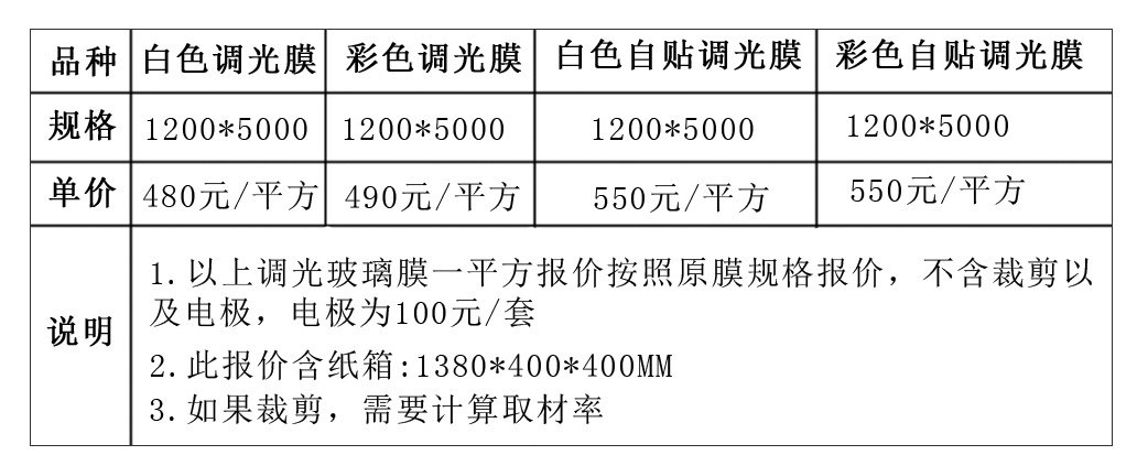 調(diào)光膜多少一平方